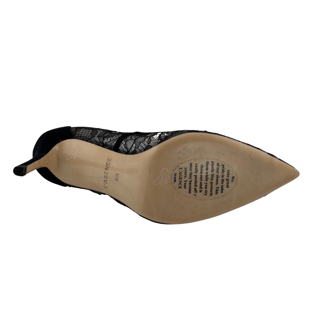 L'Agence Black Lace Pointed Toe Fosette Pump, 8.5