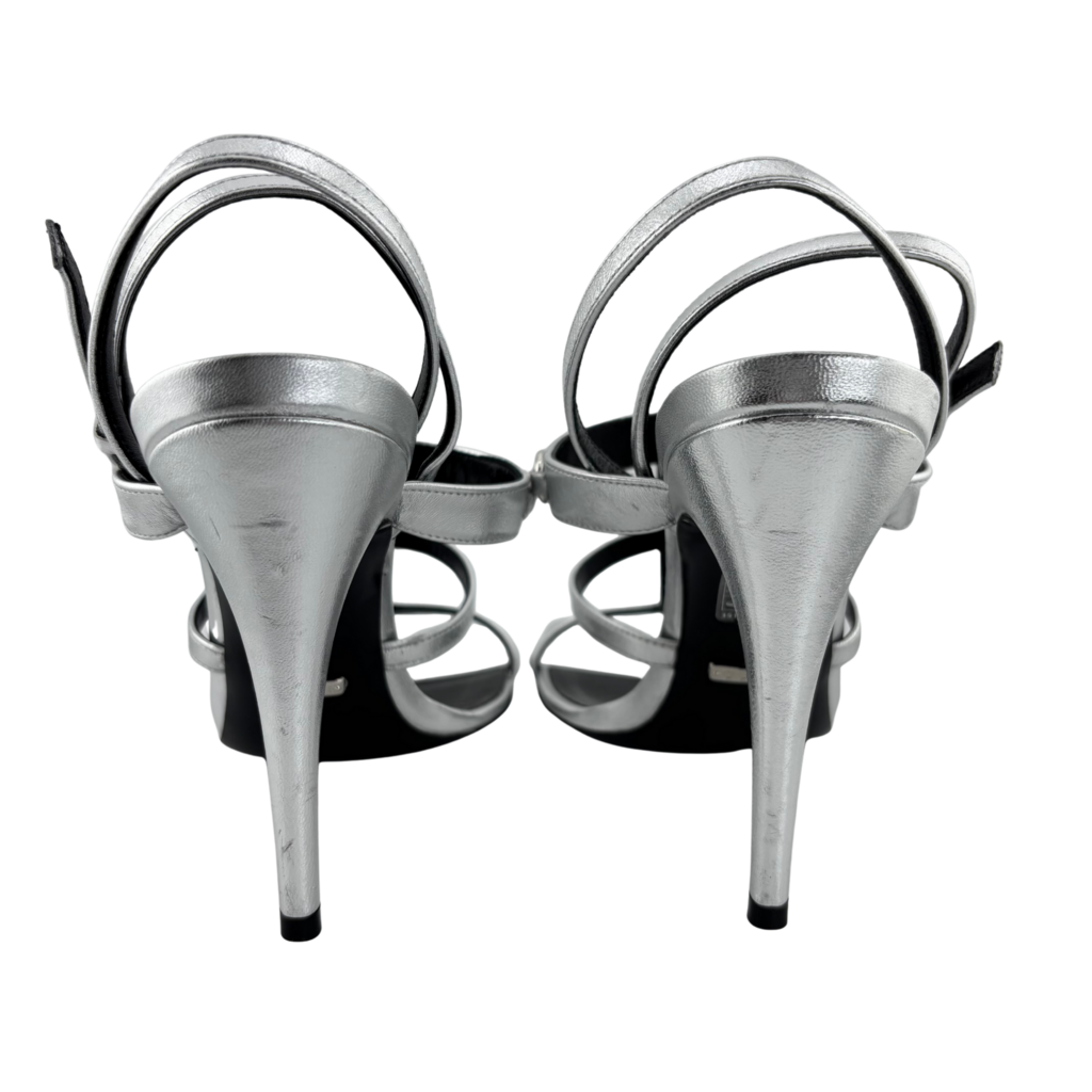 Gucci Silver Metallic Horsebit Caged Heels, 38.5