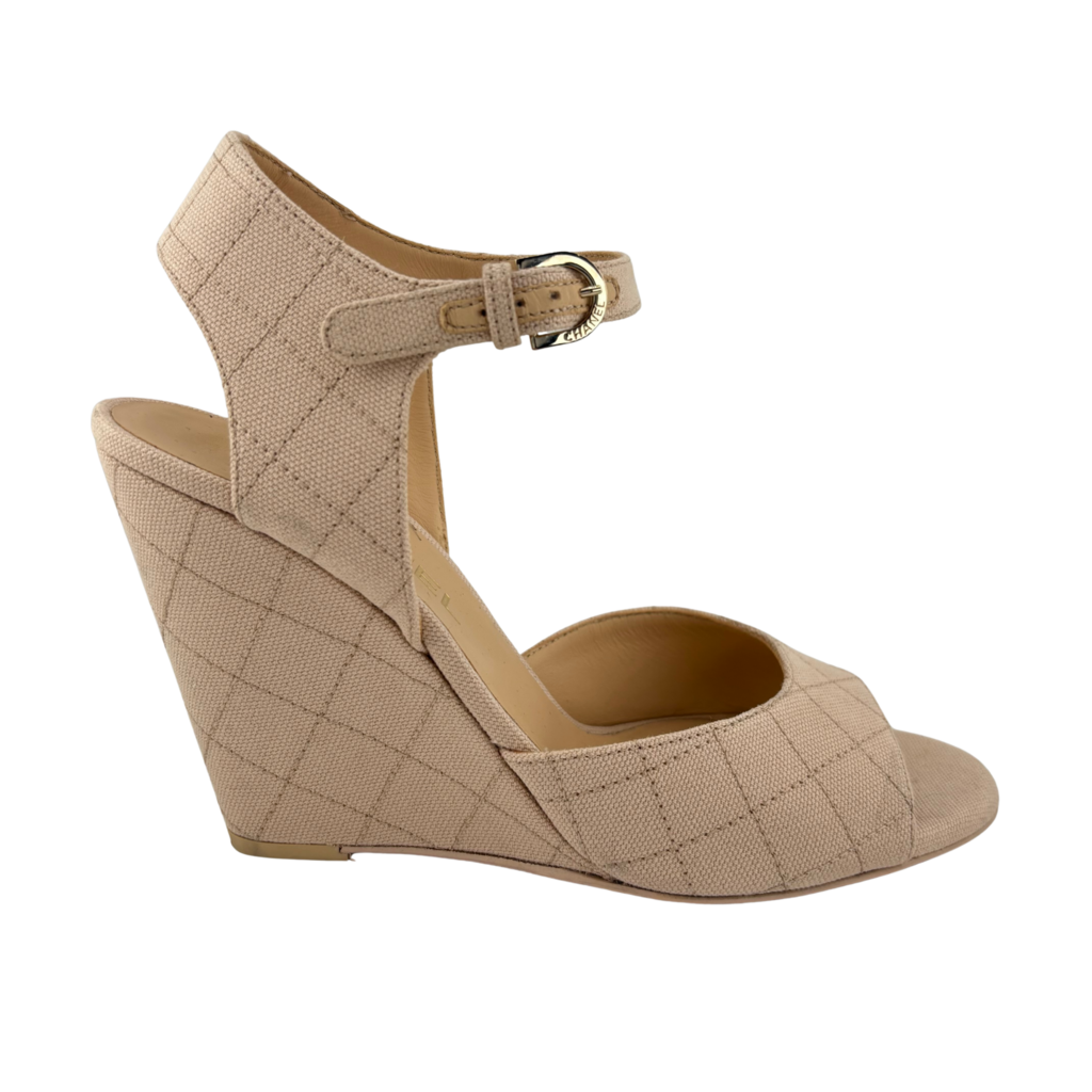 Chanel Beige Quilted Wedges, 38.5