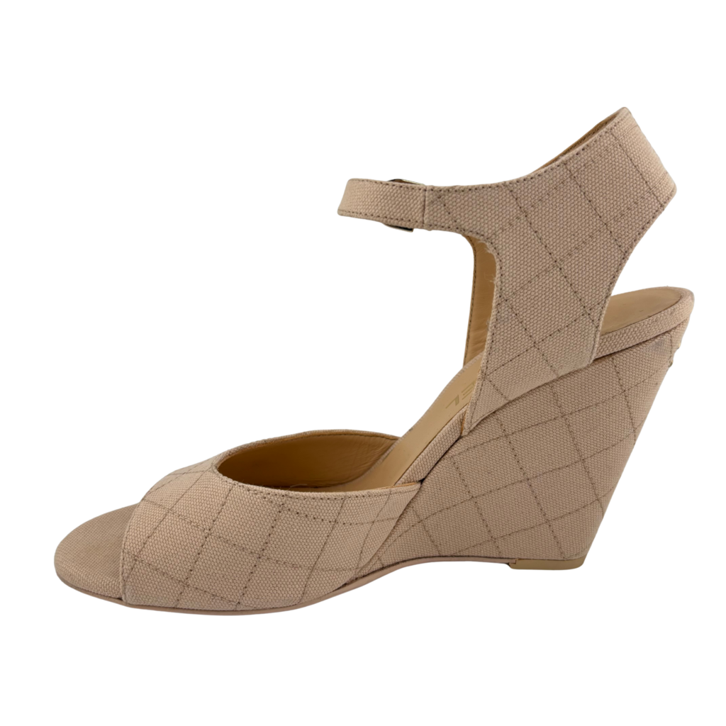 Chanel Beige Quilted Wedges, 38.5
