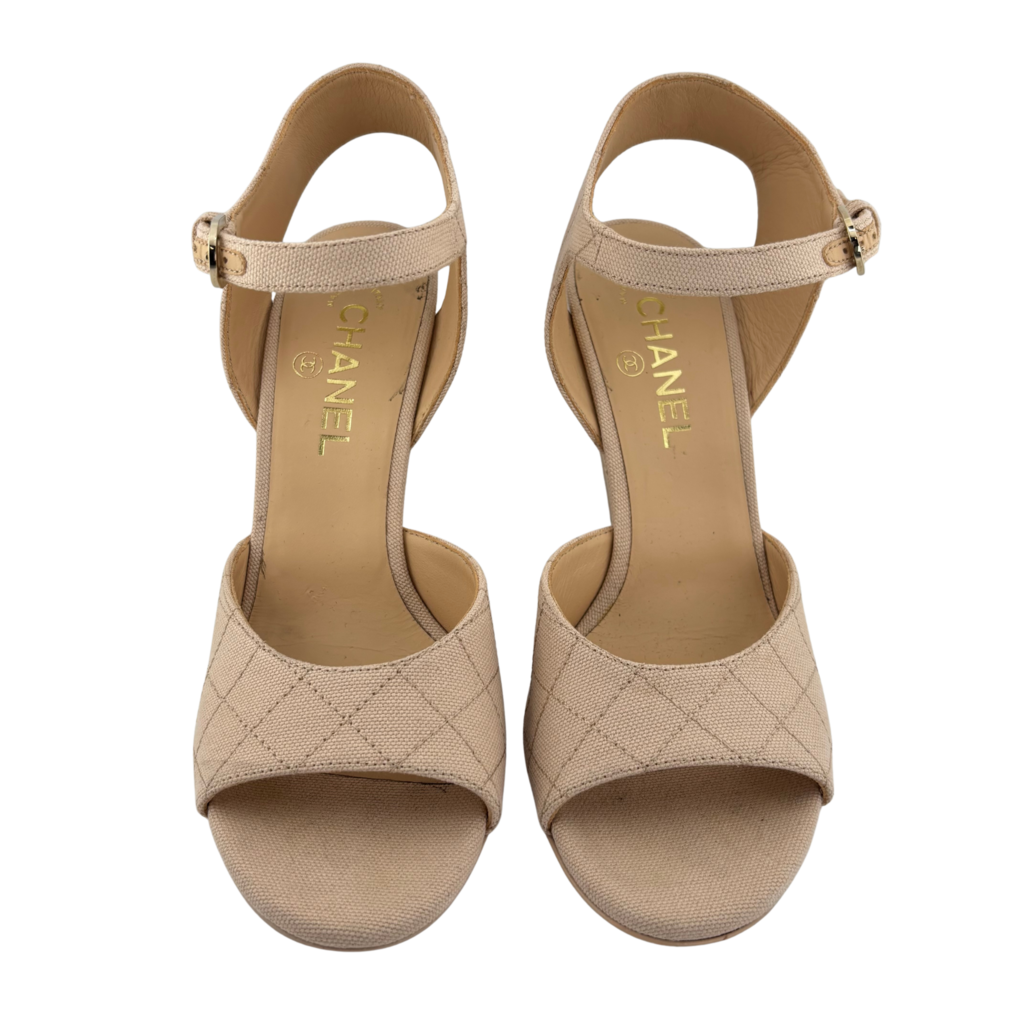 Chanel Beige Quilted Wedges, 38.5