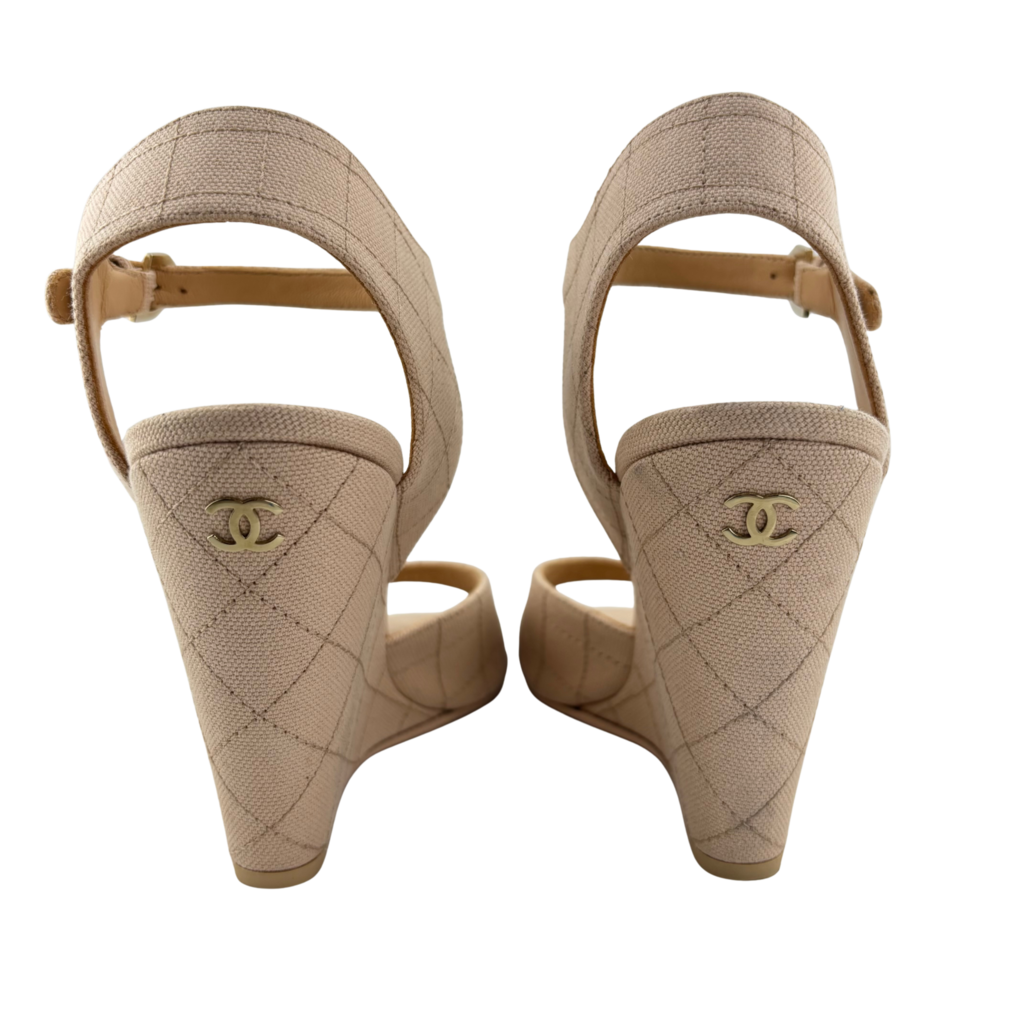 Chanel Beige Quilted Wedges, 38.5