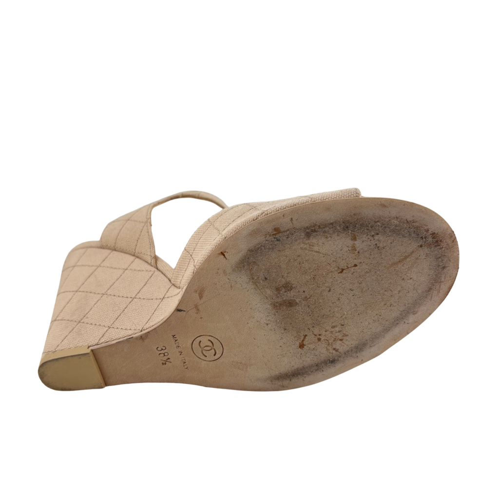 Chanel Beige Quilted Wedges, 38.5