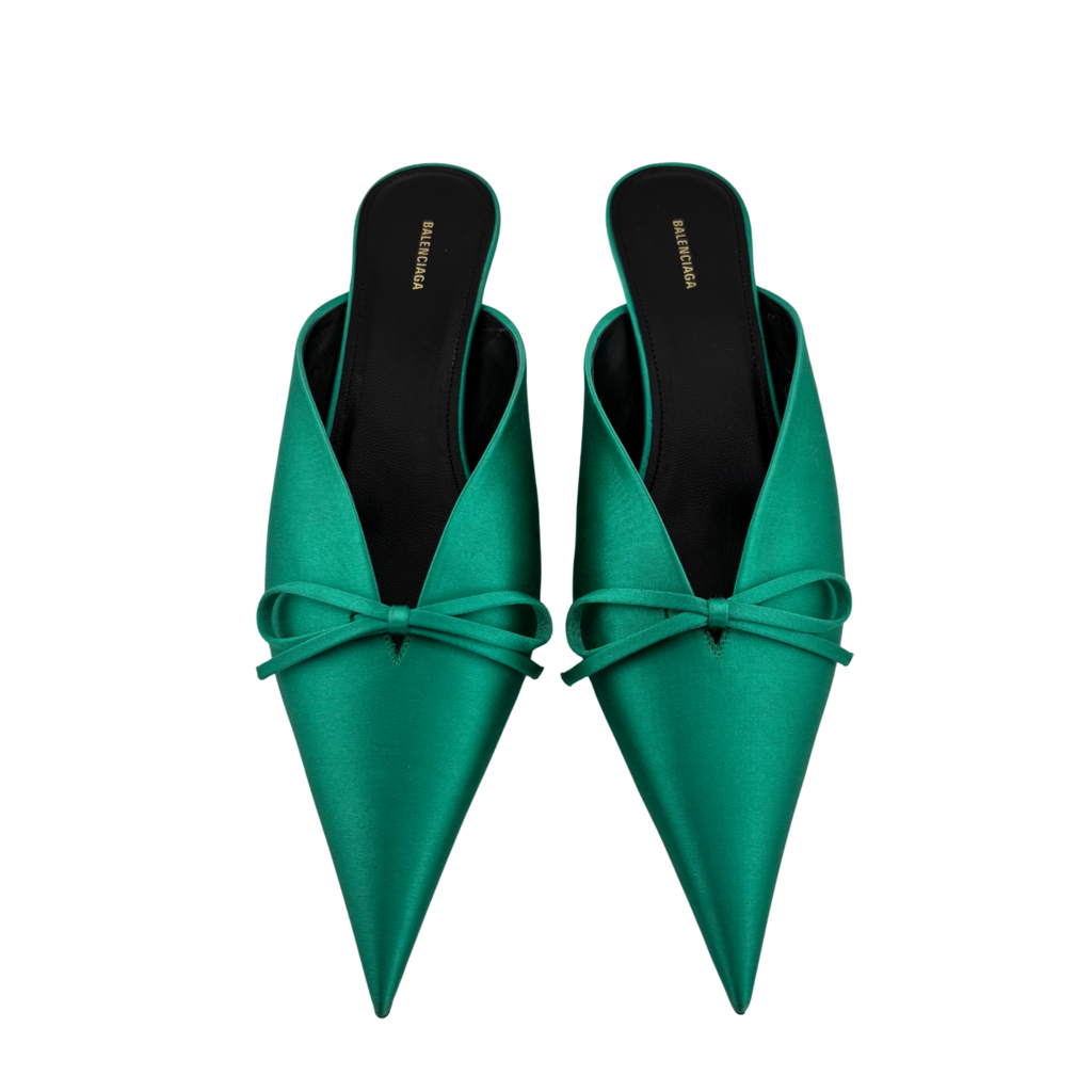 Balenciaga Green Satin Knife Bow Mule, 38