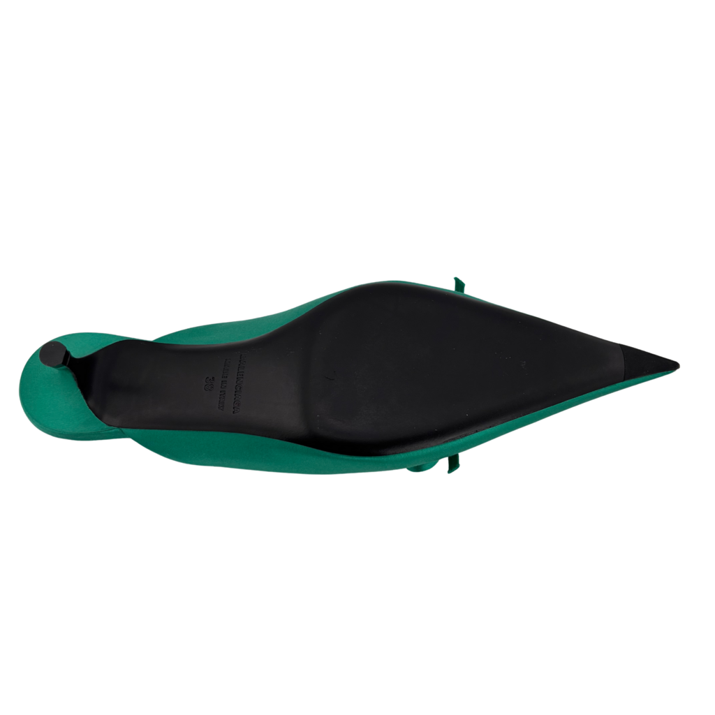 Balenciaga Green Satin Knife Bow Mule, 38