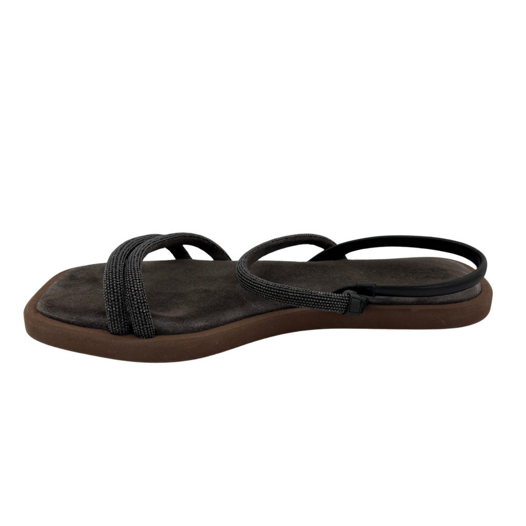 Brunello Cucinelli Grey Metallic Beaded Sandals, 38.5