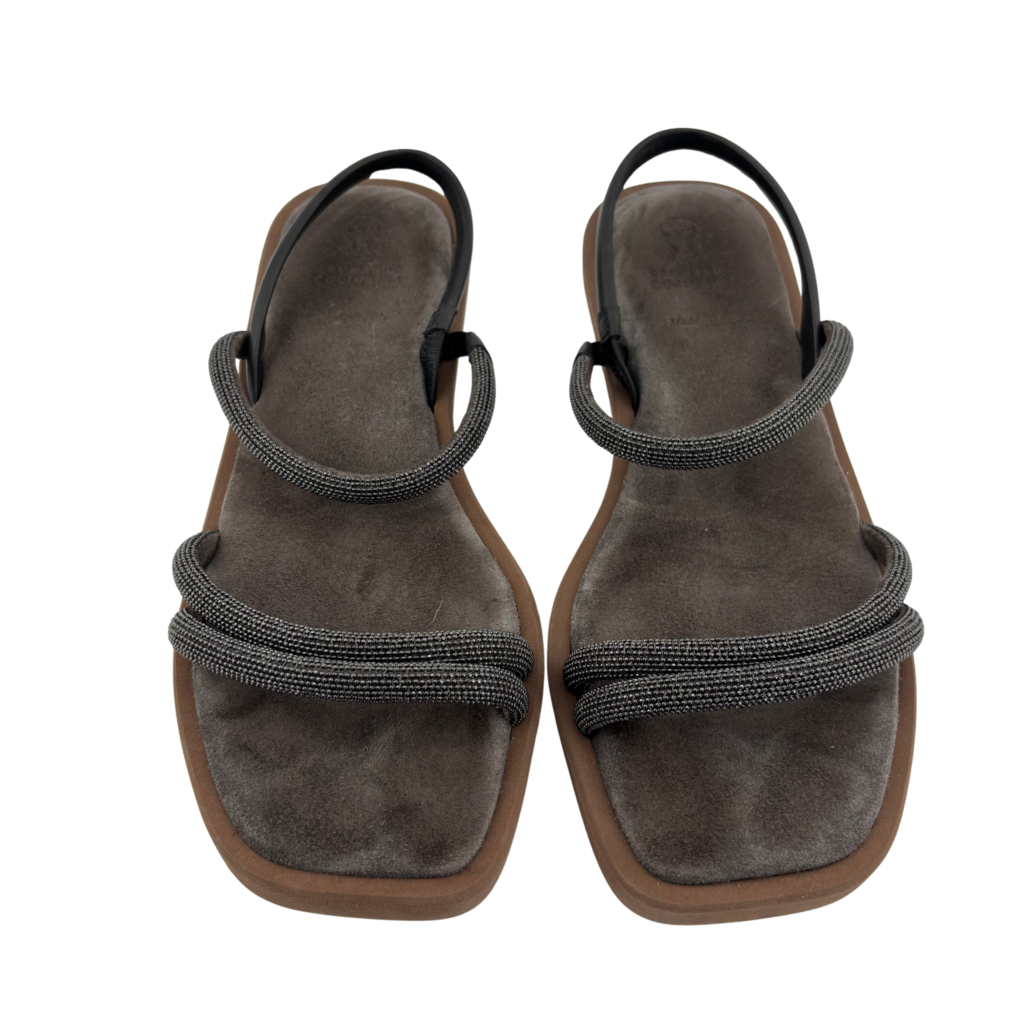 Brunello Cucinelli Grey Metallic Beaded Sandals, 38.5