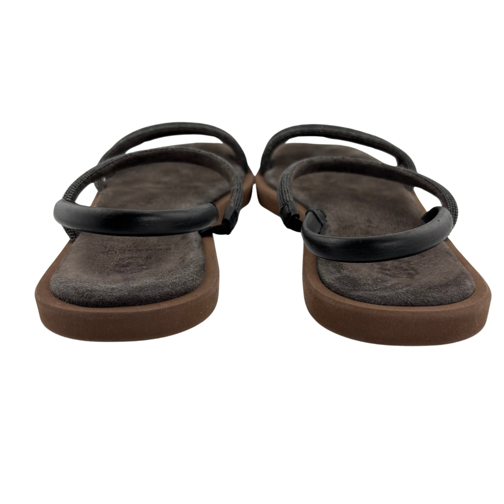 Brunello Cucinelli Grey Metallic Beaded Sandals, 38.5