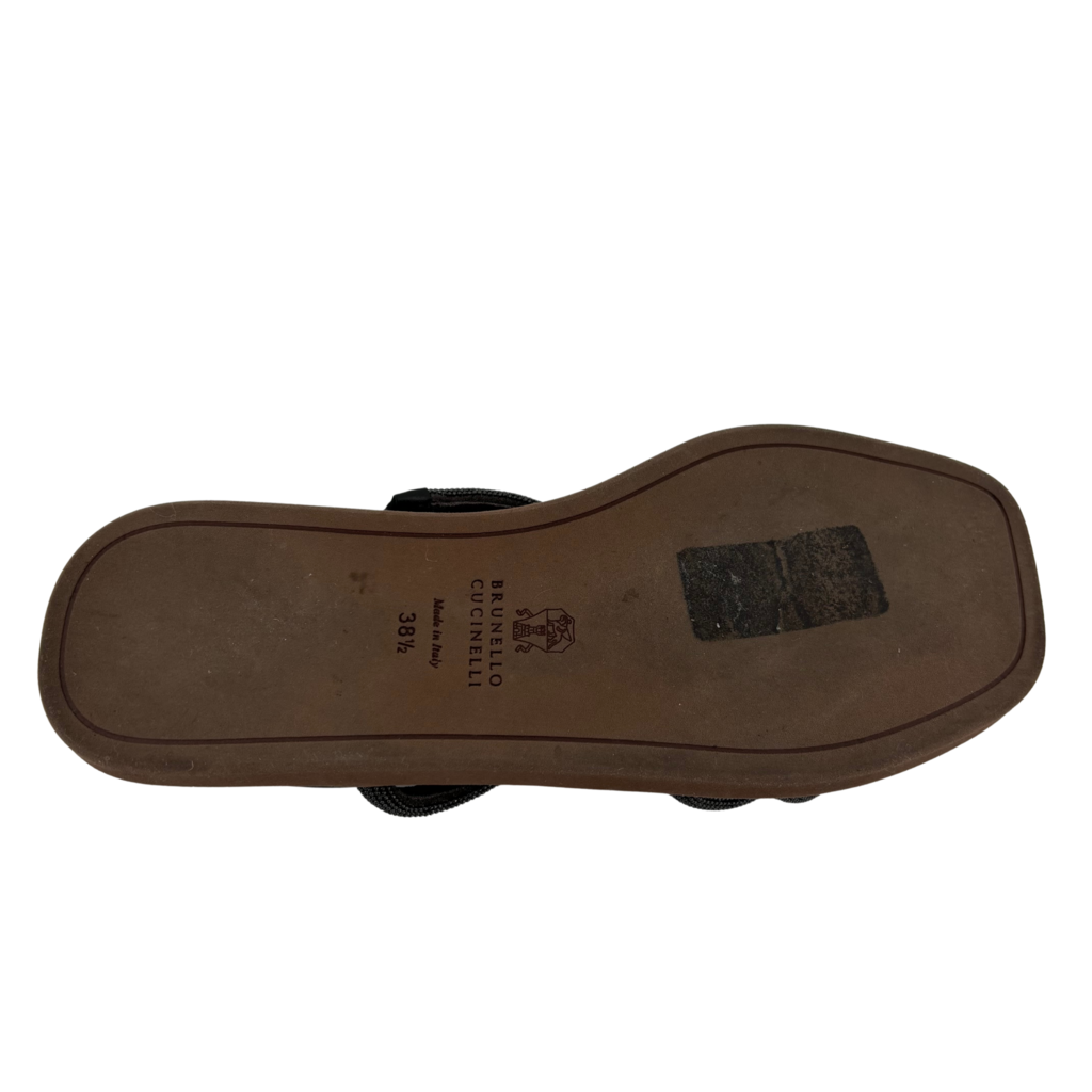 Brunello Cucinelli Grey Metallic Beaded Sandals, 38.5