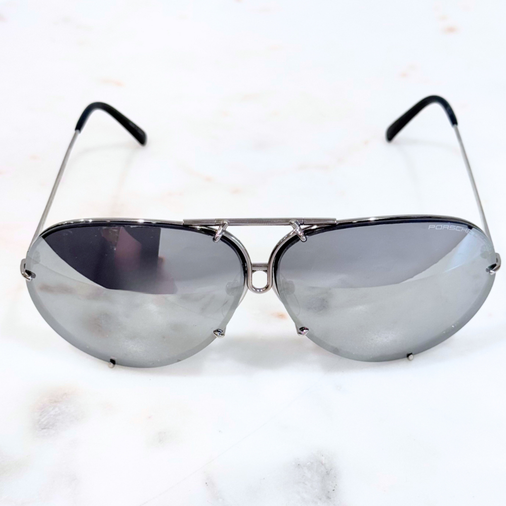 Porsche Design Silver Reflective Mirror Aviator Sunglasses