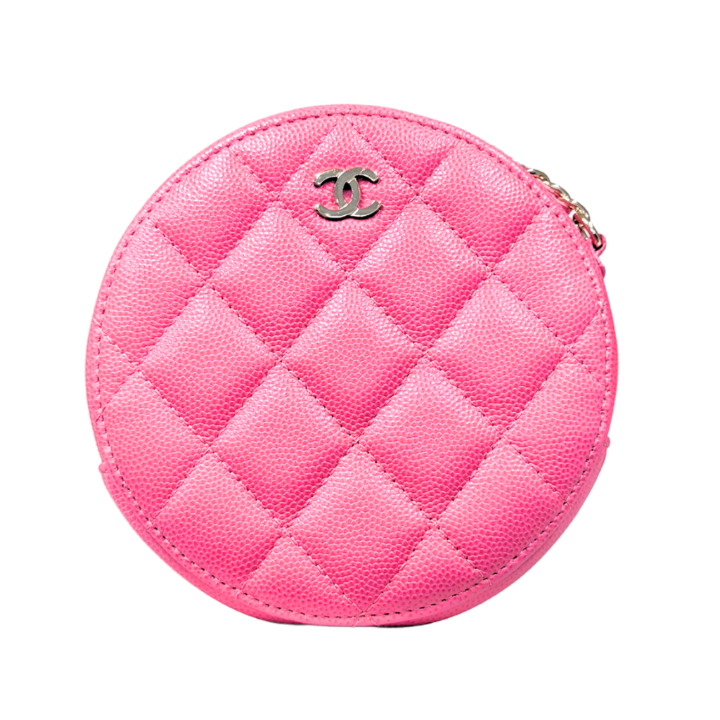 Chanel Pink Caviar Round Quilted Clutch with Strap