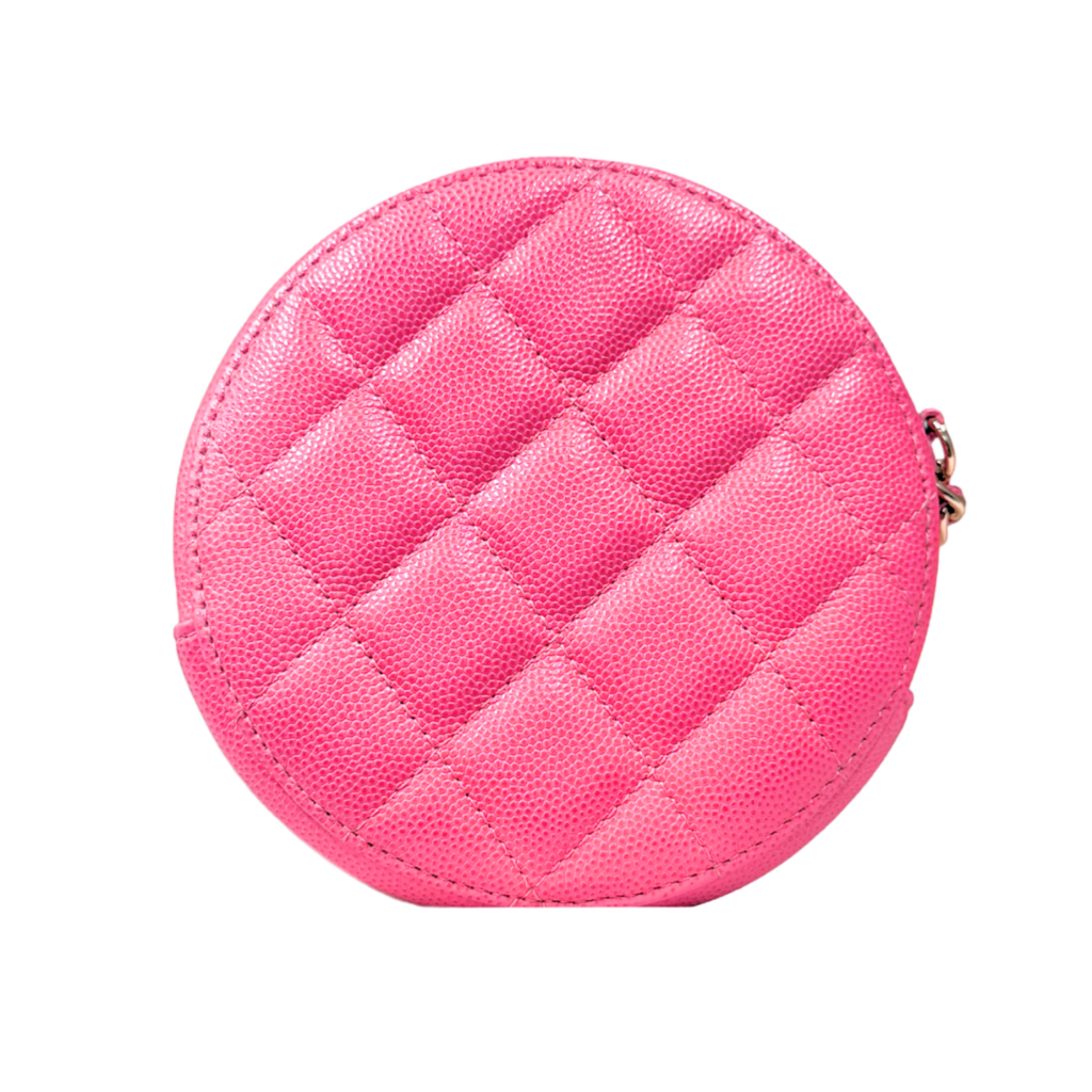 Chanel Pink Caviar Round Quilted Clutch with Strap