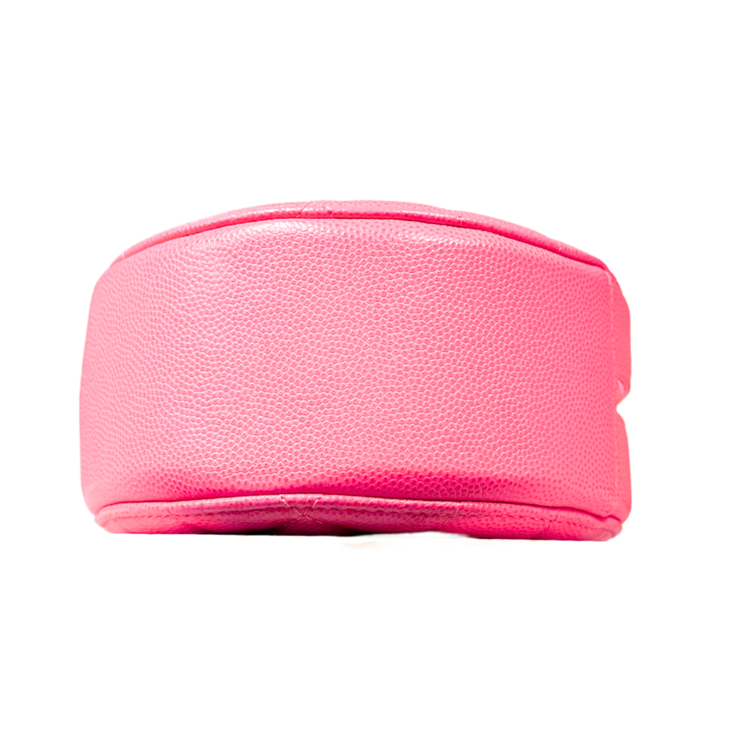 Chanel Pink Caviar Round Quilted Clutch with Strap