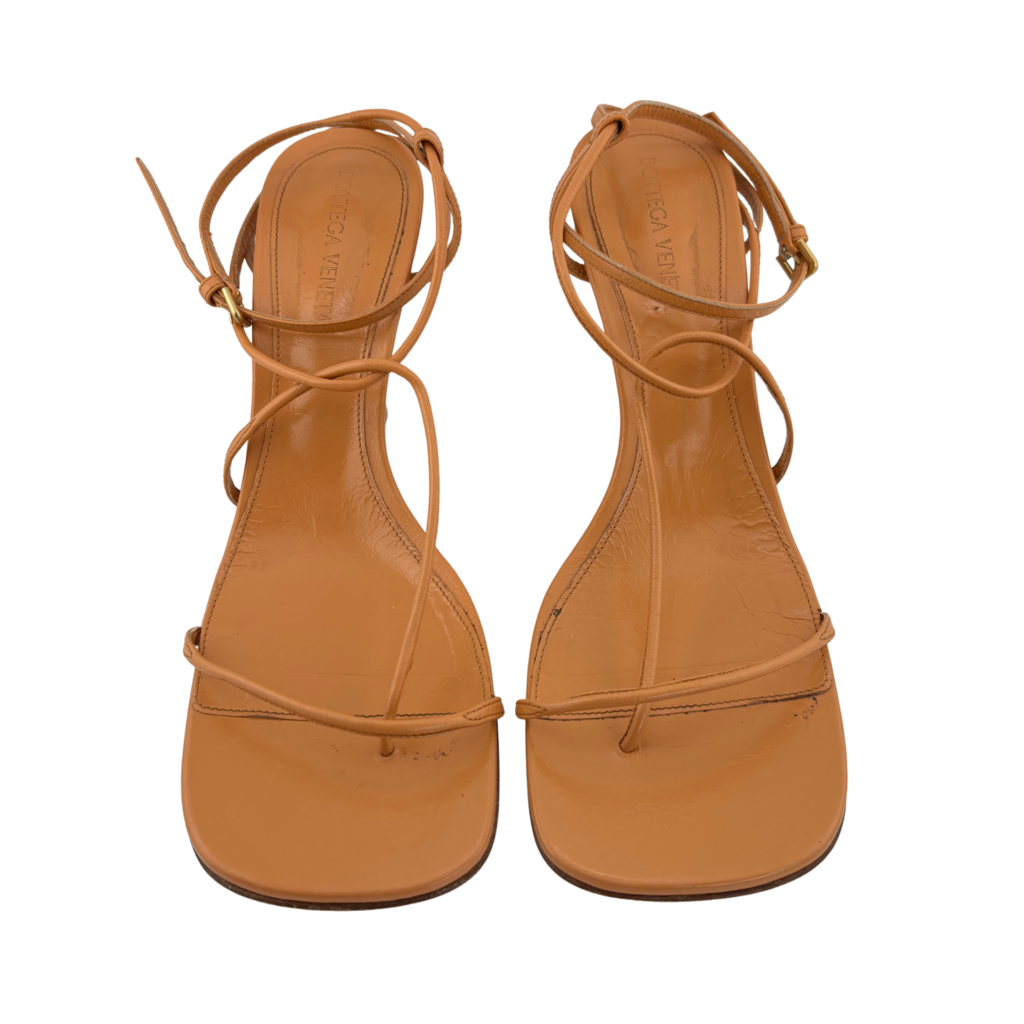 Bottega Veneta Tan Leather Heel Sandals, 38.5