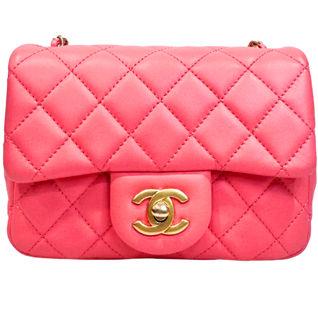 Chanel Mini Gold Crush Pink Square Lambskin (FULL SET)