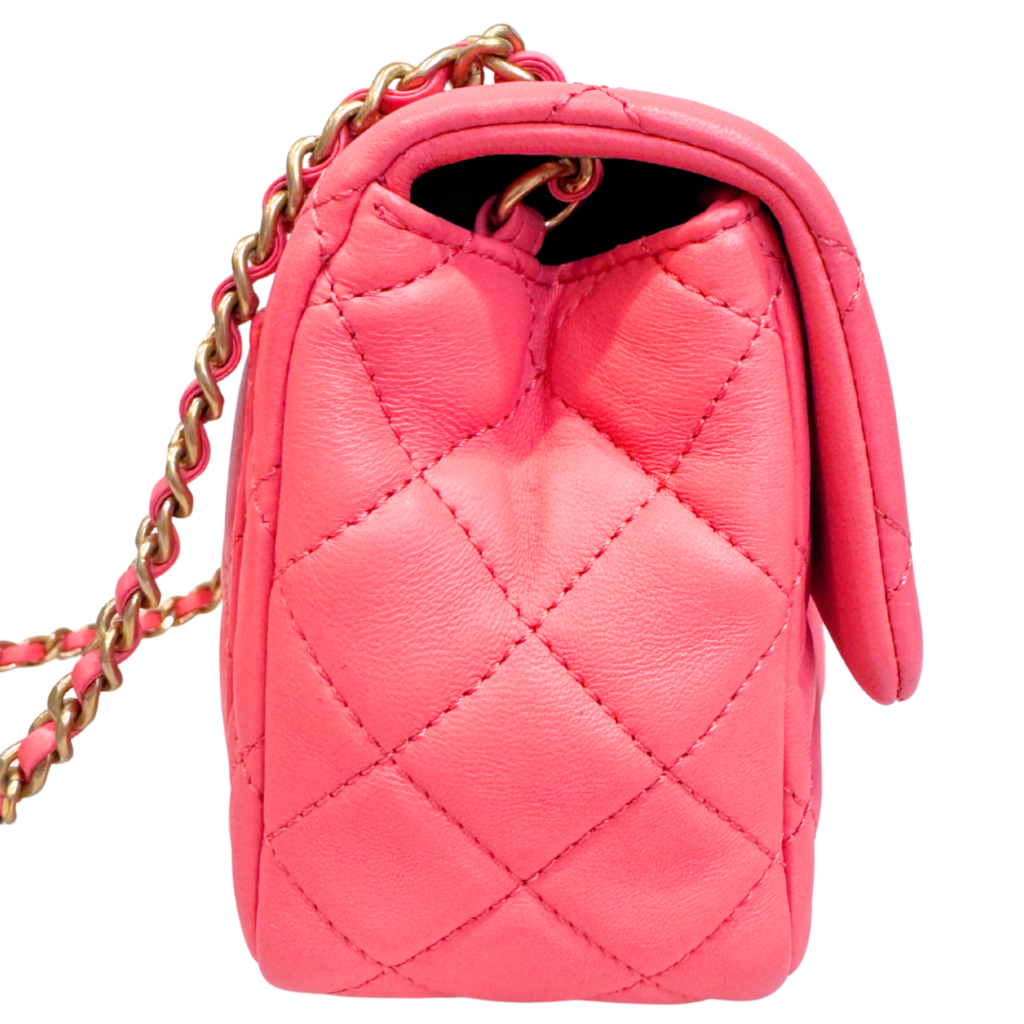 Chanel Mini Gold Crush Pink Square Lambskin (FULL SET)