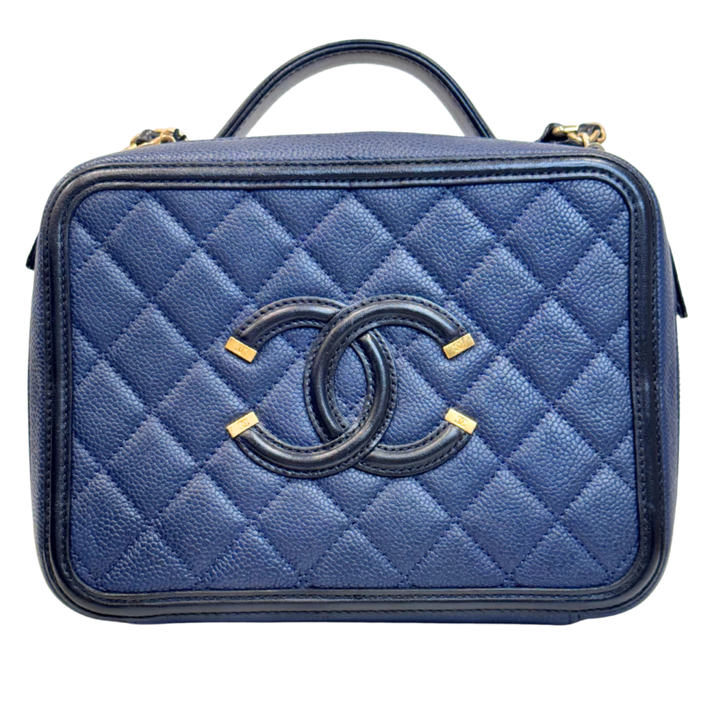 Chanel Filigree Vanity Case Navy Caviar Medium
