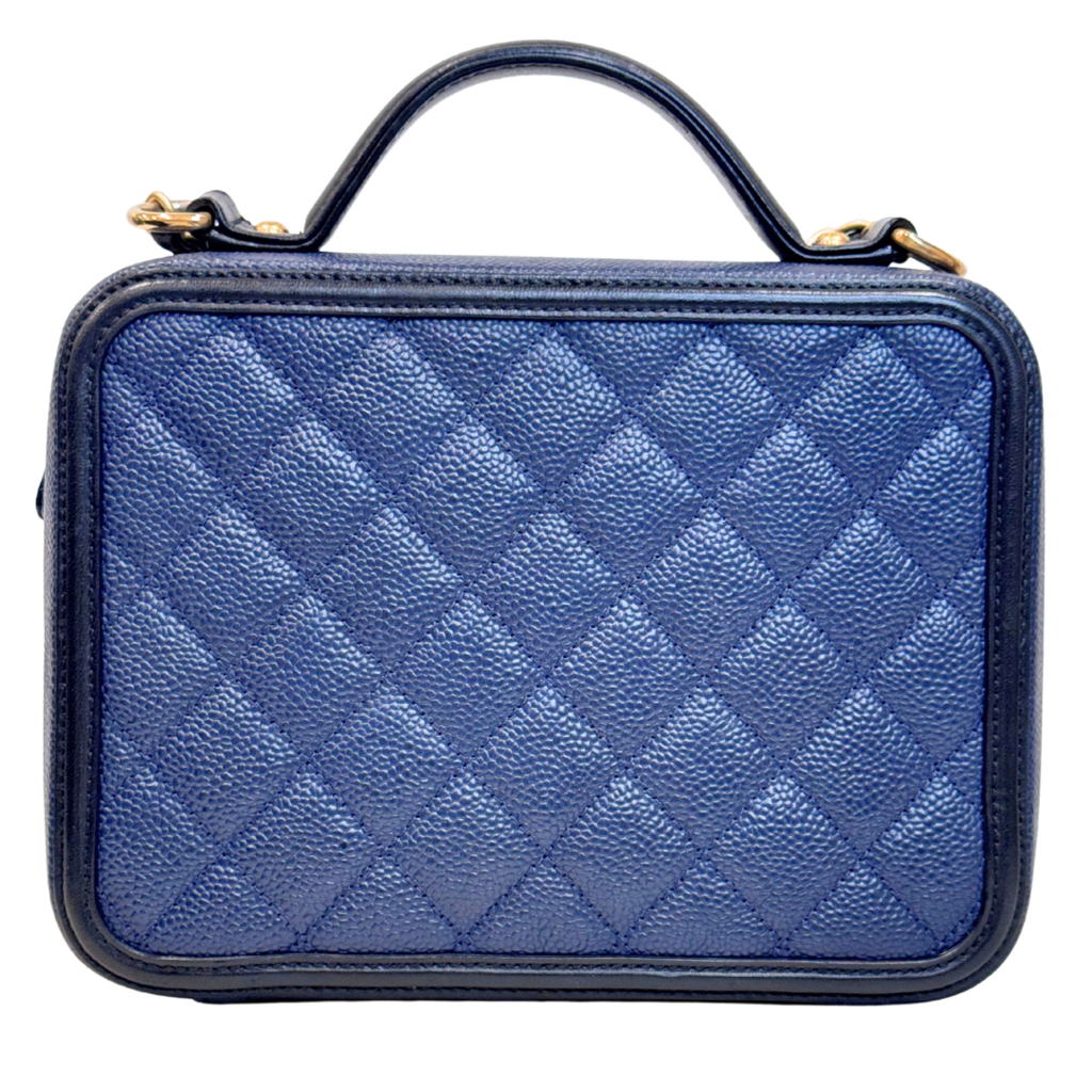 Chanel Filigree Vanity Case Navy Caviar Medium