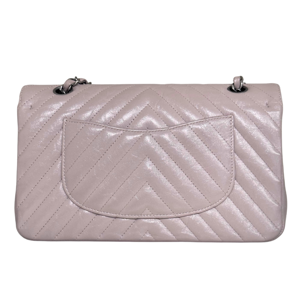 Chanel Classic Flap Gray Chevron Calfskin Medium (FULL SET)