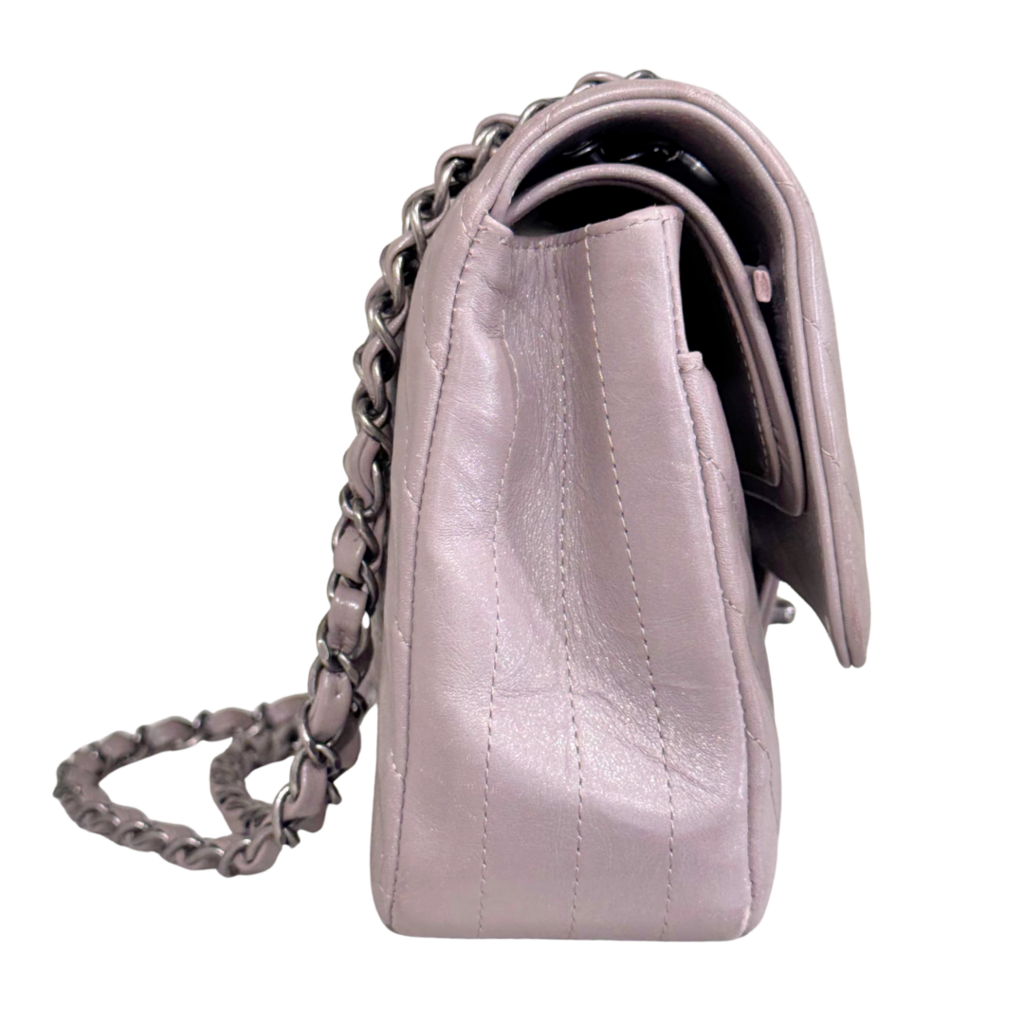 Chanel Classic Flap Gray Chevron Calfskin Medium (FULL SET)