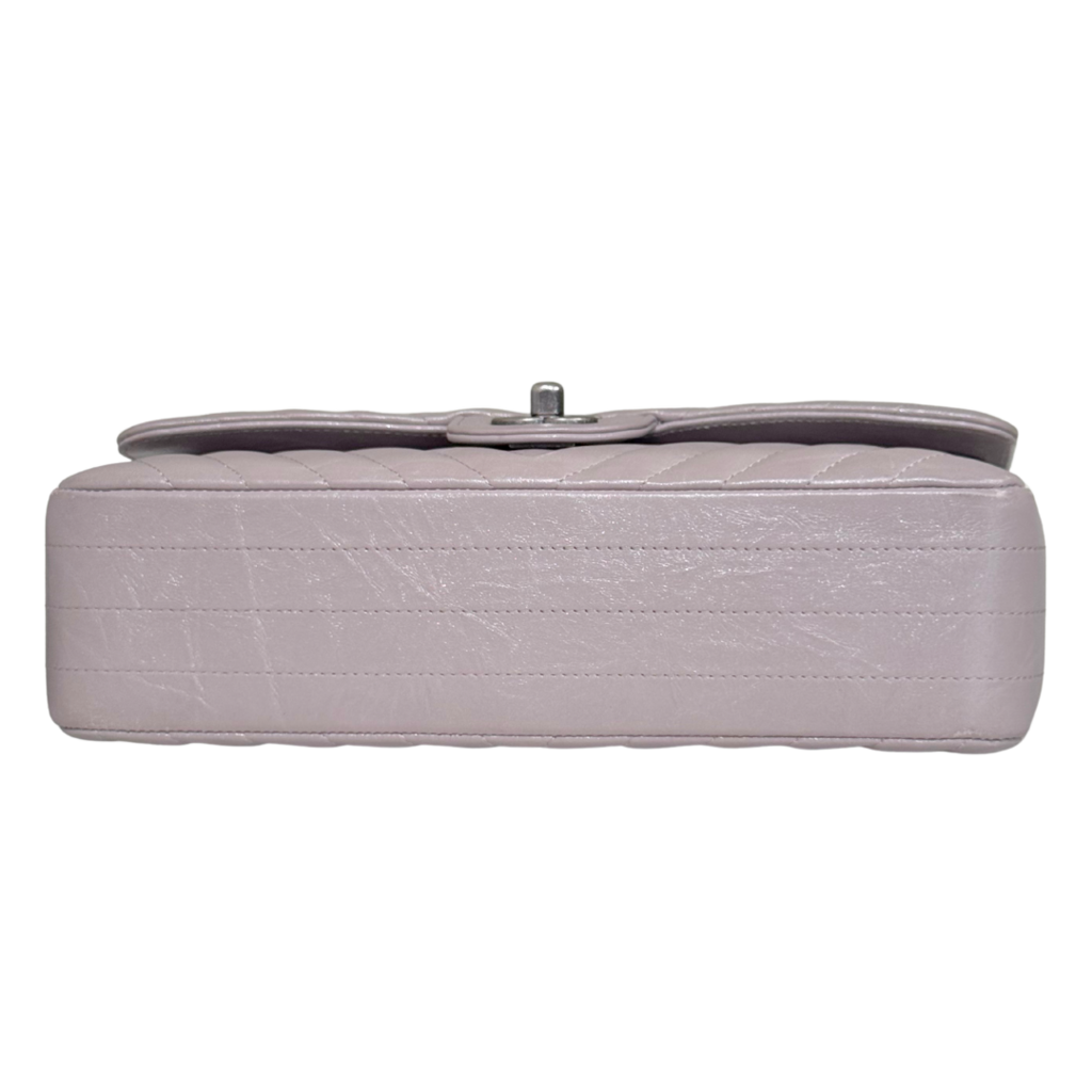 Chanel Classic Flap Gray Chevron Calfskin Medium (FULL SET)
