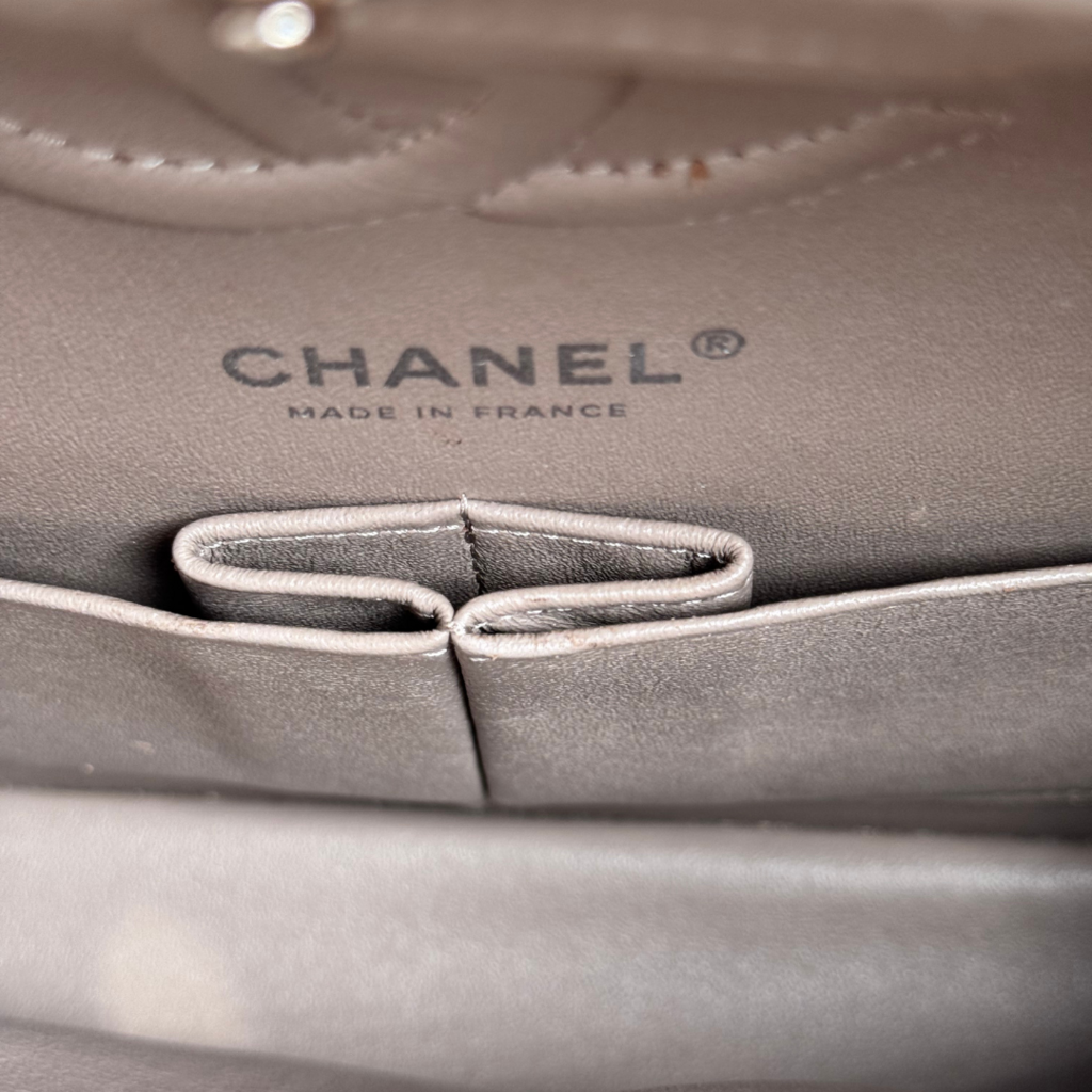 Chanel Classic Flap Gray Chevron Calfskin Medium (FULL SET)