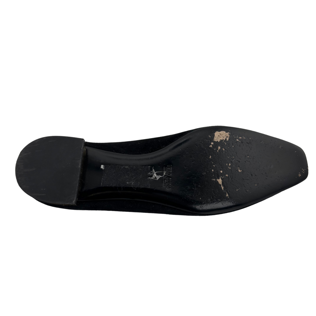 Roberto Festa Black Suede Gold Cap Toe Flats, 38
