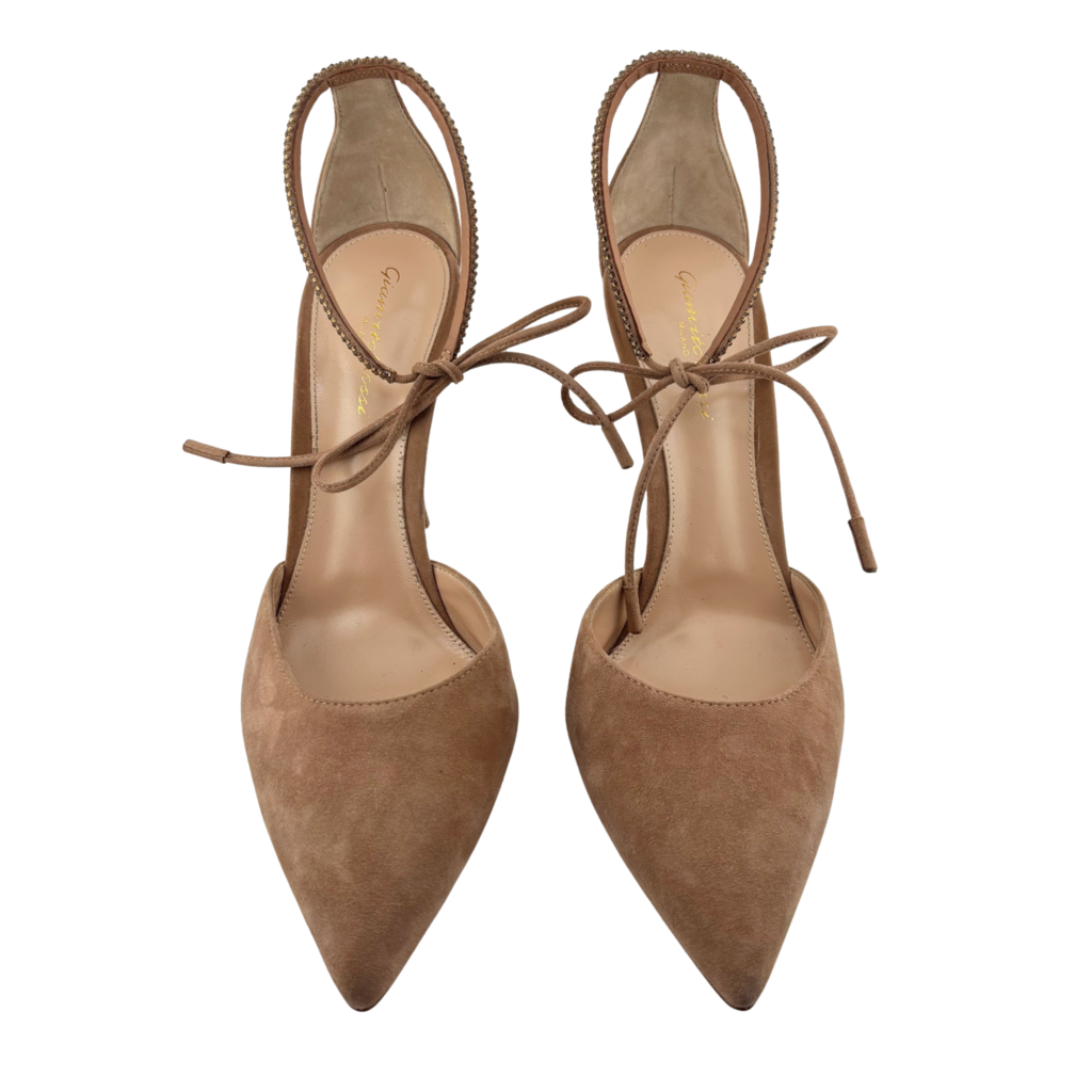 Gianvito Rossi Taupe Suede Embellished Strap Heel, 40