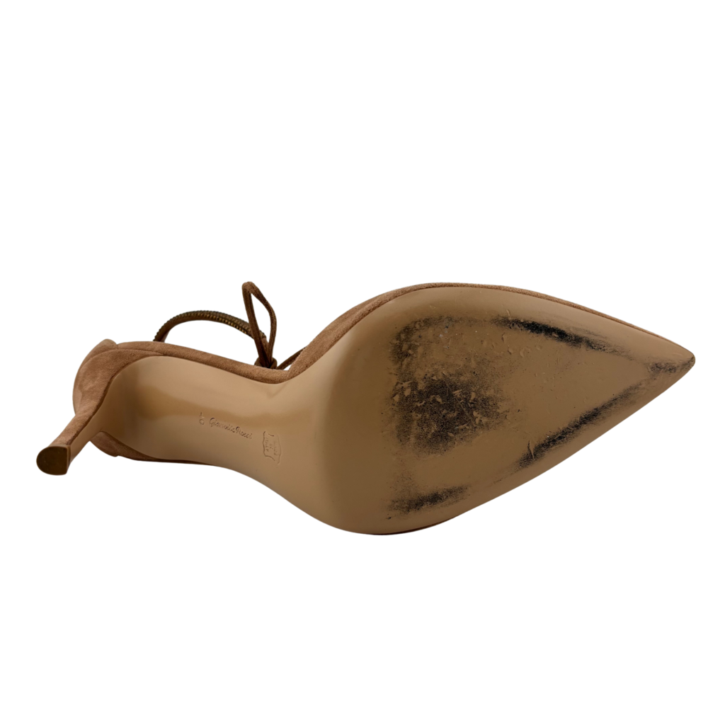 Gianvito Rossi Taupe Suede Embellished Strap Heel, 40