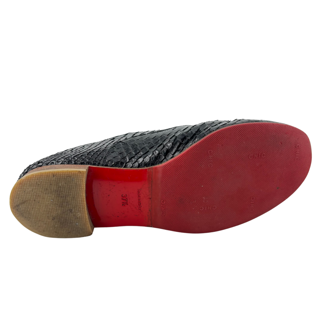 Christian Louboutin Black Python Lace Up Flat, 37.5