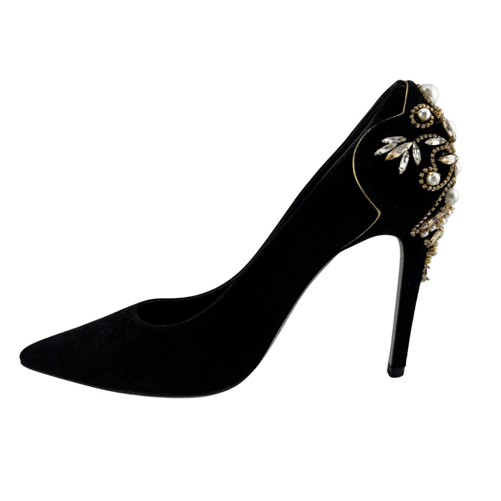 Rene Caovilla Black Rhinestone Heel, 37.5
