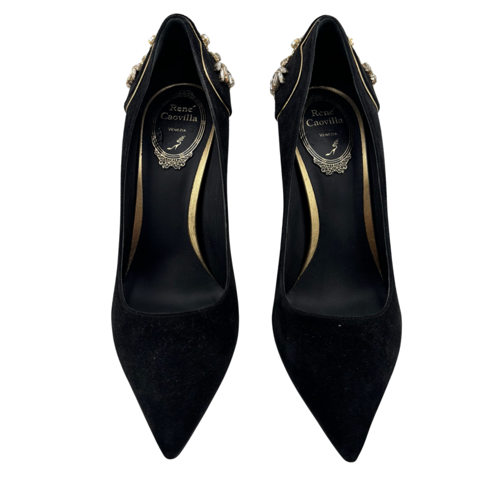 Rene Caovilla Black Rhinestone Heel, 37.5