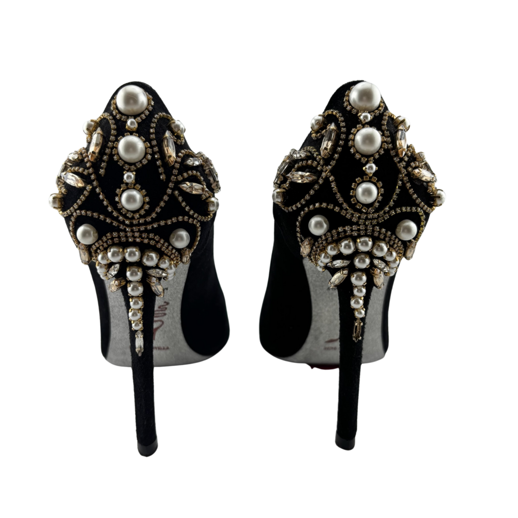 Rene Caovilla Black Rhinestone Heel, 37.5