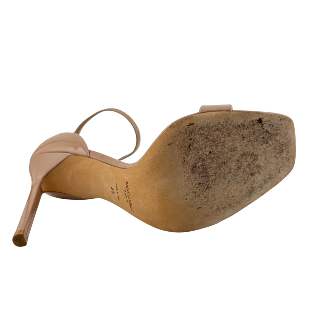 Saint Laurent Beige Patent Leather Heel Sandals, 38