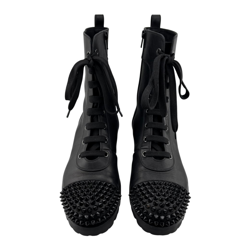 Christian Louboutin Black Leather Studded Combat Boots, 38.5
