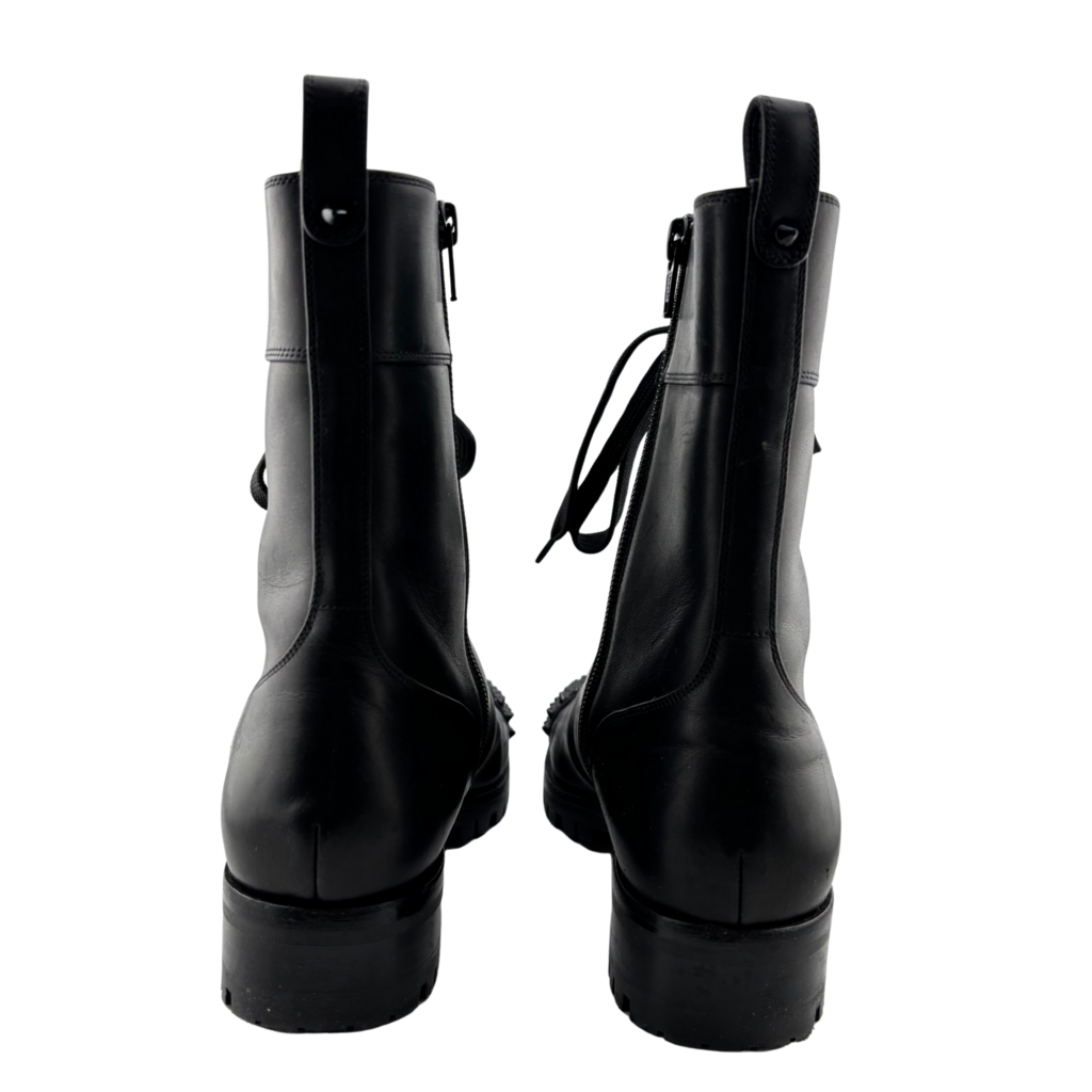 Christian Louboutin Black Leather Studded Combat Boots, 38.5