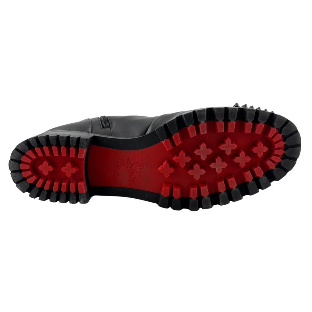 Christian Louboutin Black Leather Studded Combat Boots, 38.5