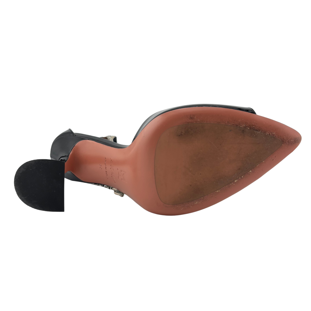 x Awge Black Patent Leather Ankle Chain Flacko Heel, 39