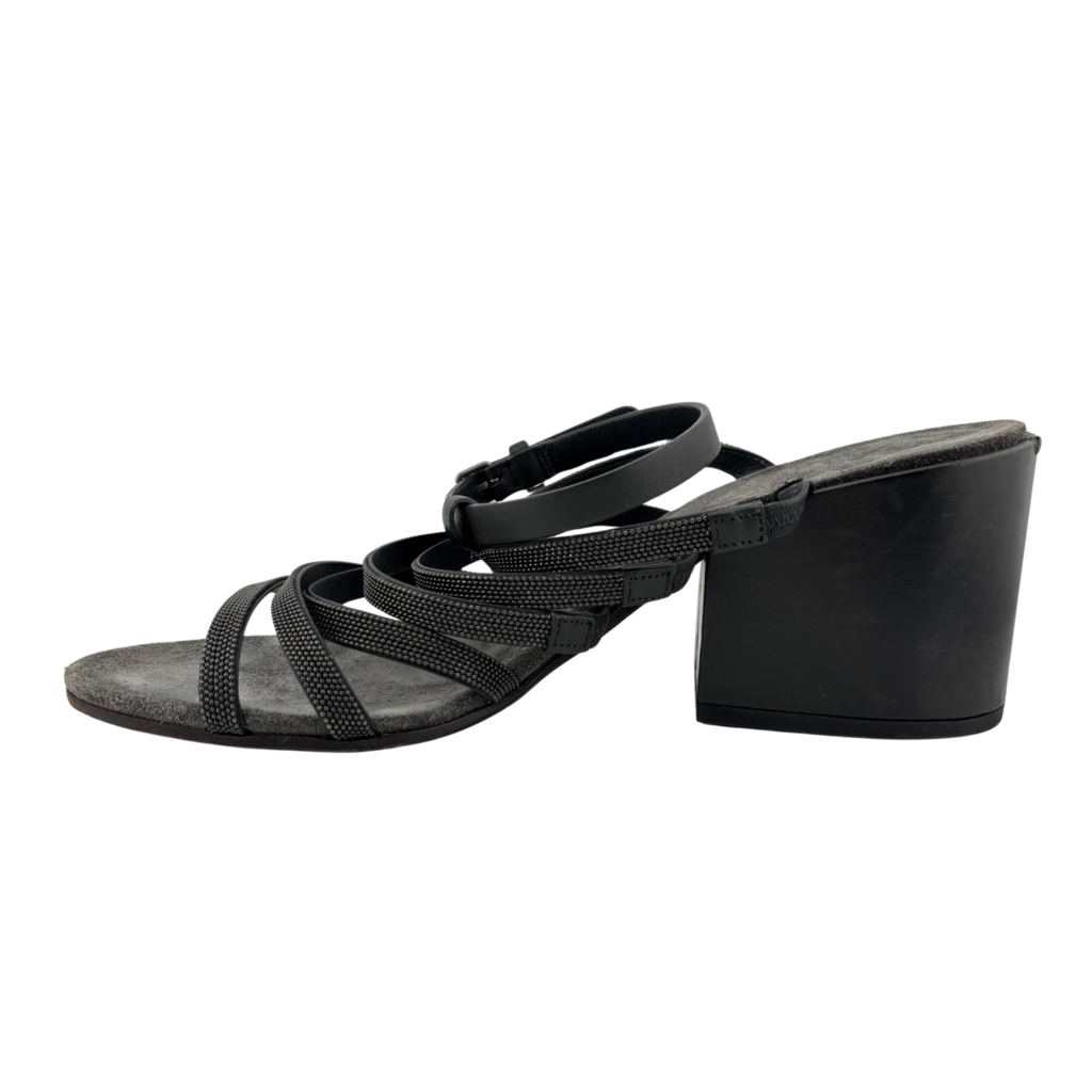 Brunello Cucinelli Grey Suede Caviar Strap Heel Sandals, 39.5