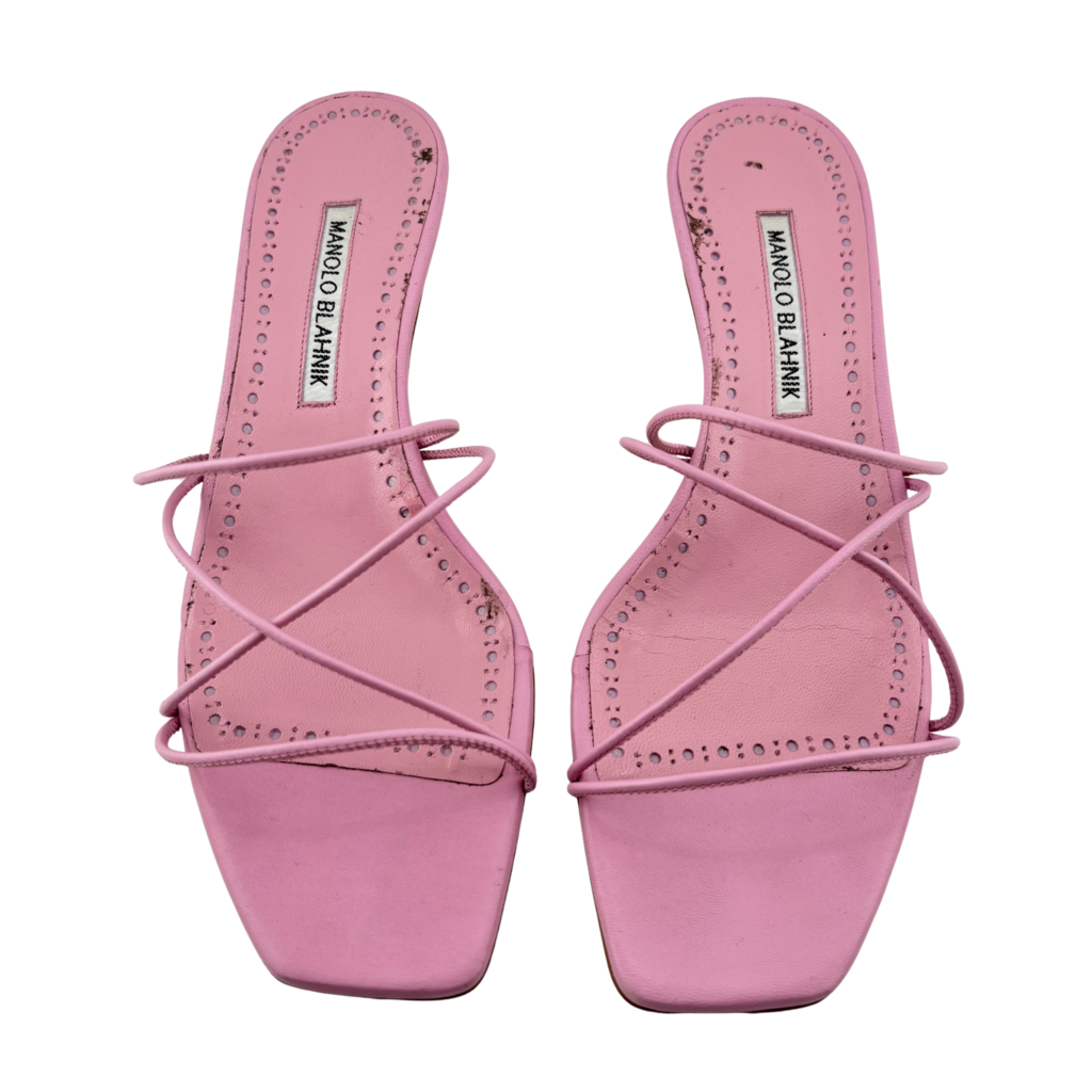 Manolo Blahnik Pink Ninfemu Strappy Heel Sandal, 39