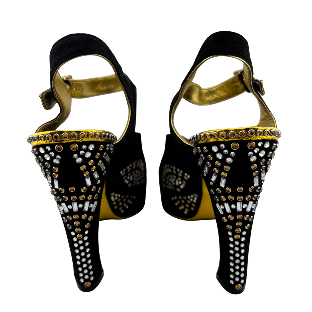 Dries Van Noten Suede Embellished Peep Toe Platform Heel, 39.5