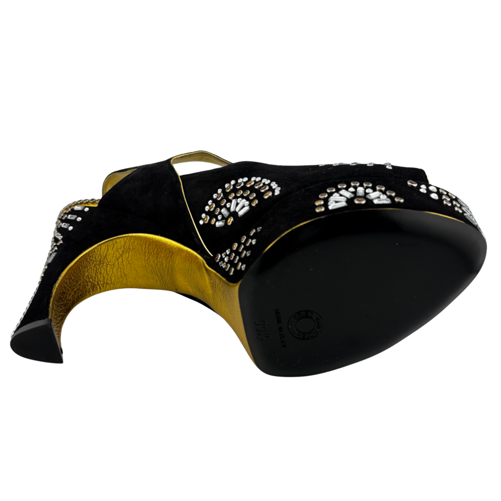 Suede Embellished Peep Toe Platform Heel, 39.5