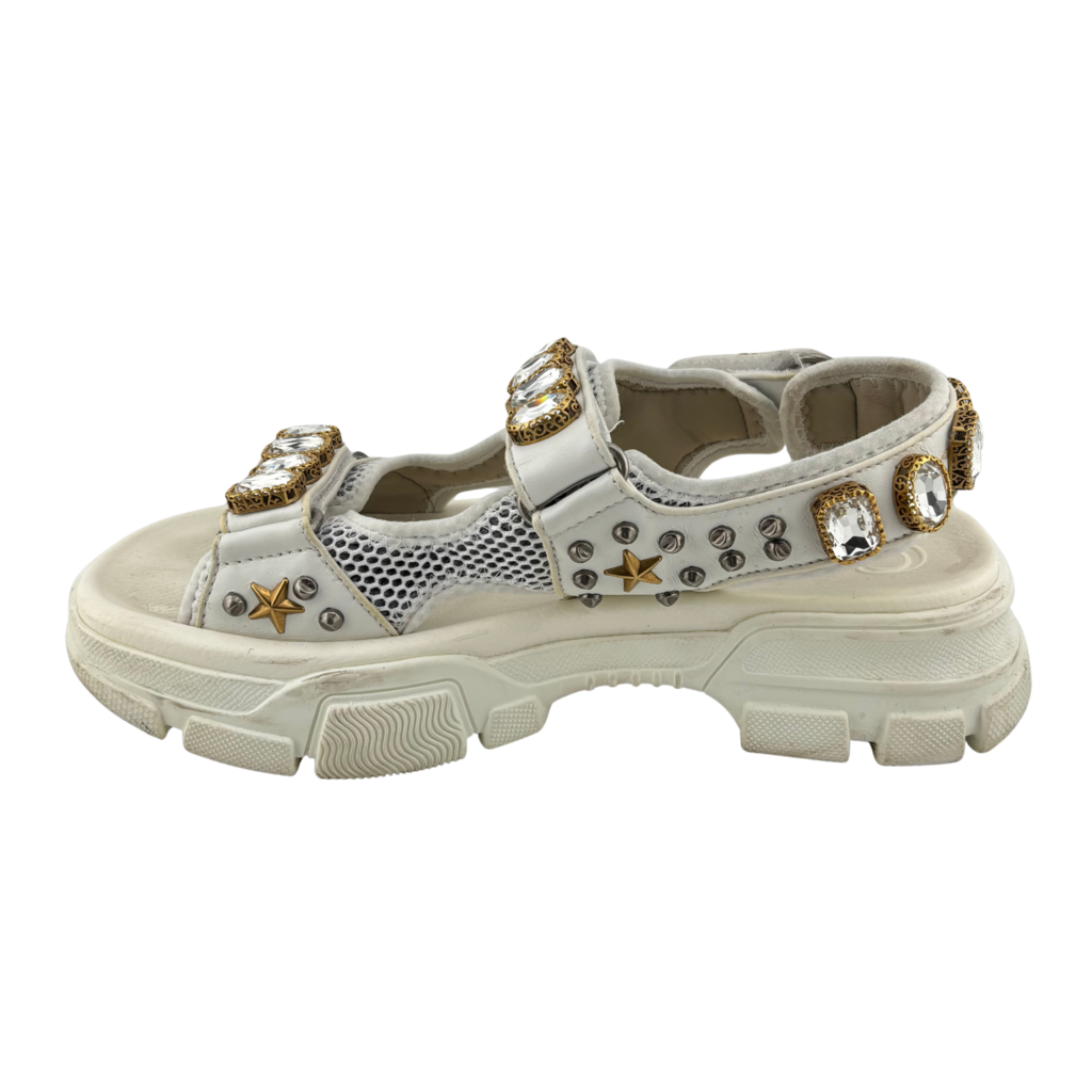 Gucci White Mesh Embellished Sandals, 39.5