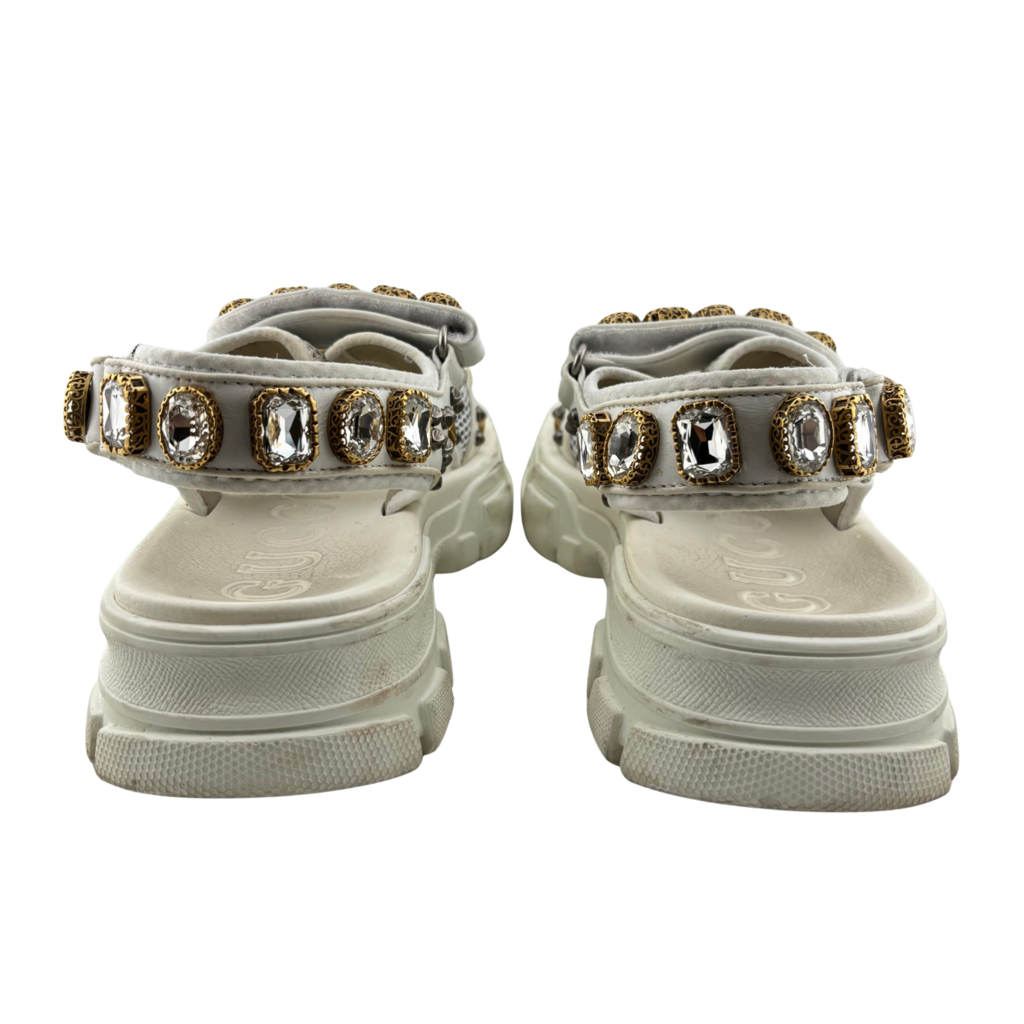 Gucci White Mesh Embellished Sandals, 39.5
