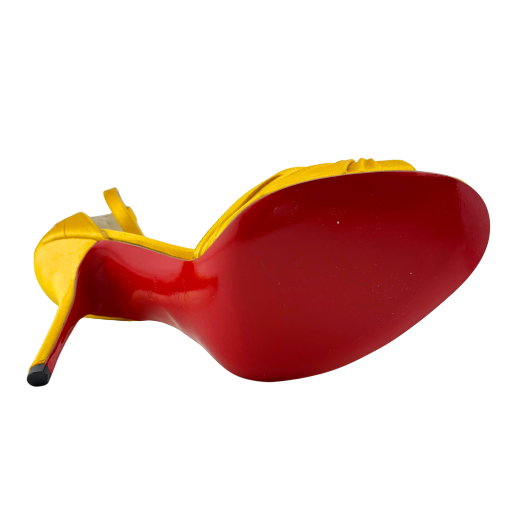 Christian Louboutin Yellow Satin Heel Sandal, 39
