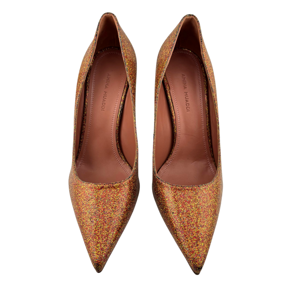 Amina Muaddi Multicolor Glitter Ami Heels, 38