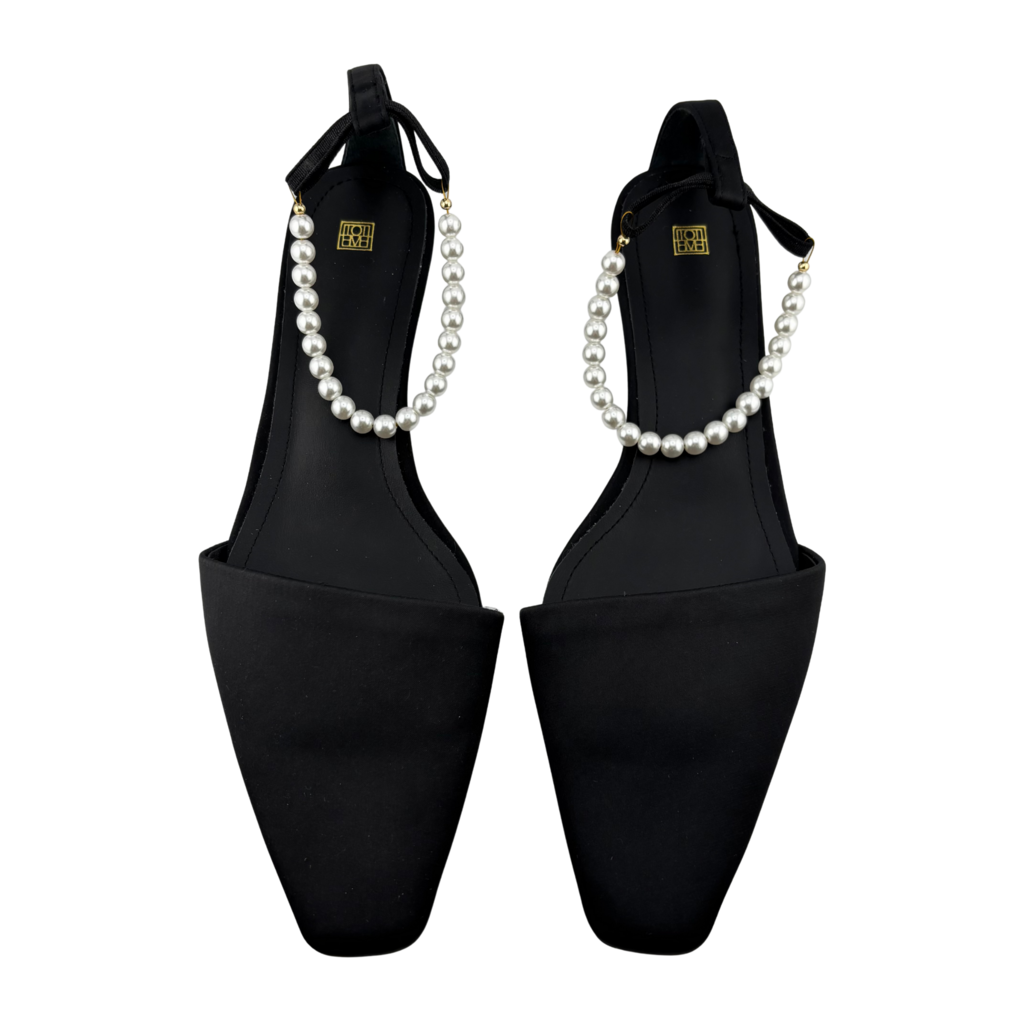Toteme Black Satin Faux Pearl-Embellished Pumps, 40