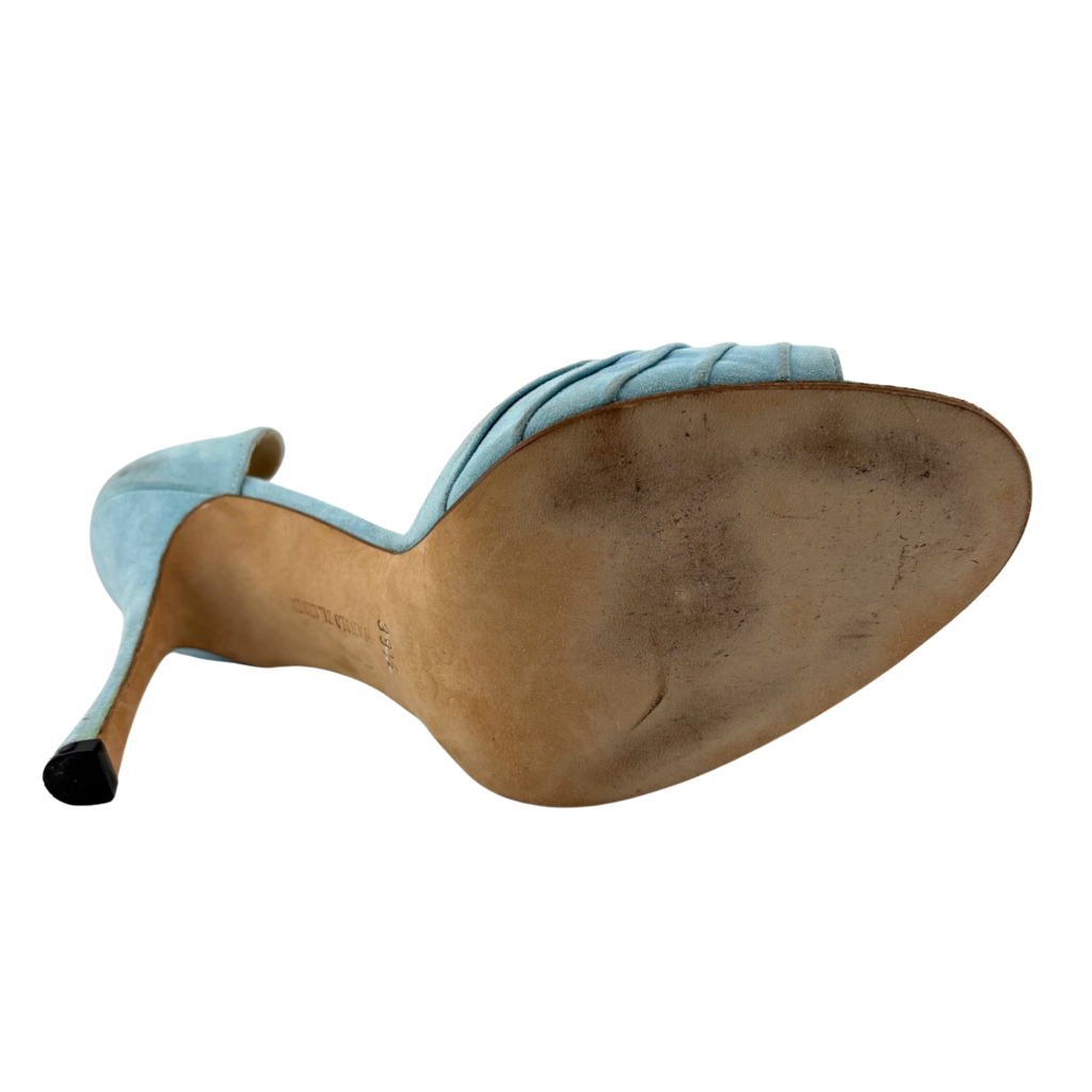 Manolo Blahnik Blue Suede Peep Toe Pump, 39.5