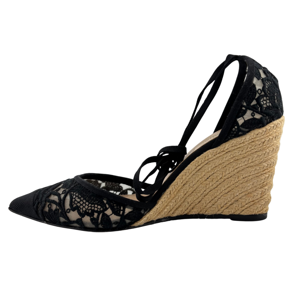 Valentino Black Lace Espadrille Wedge Heels, 39