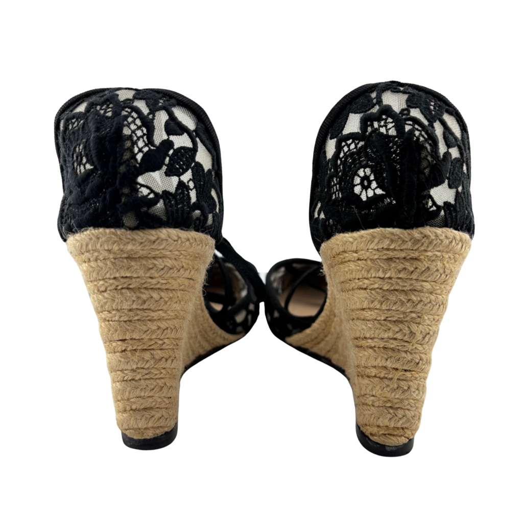 Valentino Black Lace Espadrille Wedge Heels, 39